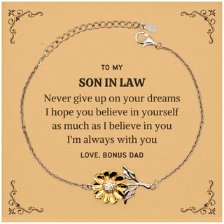 Graduation Son In Law Sunflower Bracelet Present from Bonus Dad, Son In Law Christmas Birthday Gifts Son In Law Never give up on your dreams. I'm always with you. Love, Bonus Dad