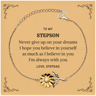 Graduation Stepson Sunflower Bracelet Present from Stepdad, Stepson Christmas Birthday Gifts Stepson Never give up on your dreams. I'm always with you. Love, Stepdad