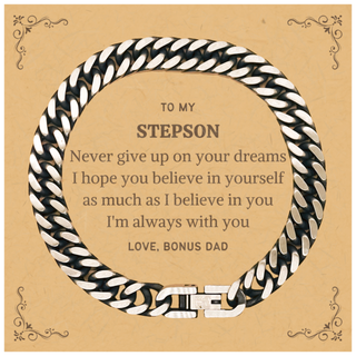 Graduation Stepson Cuban Link Chain Bracelet Present from Bonus Dad, Stepson Christmas Birthday Gifts Stepson Never give up on your dreams. I'm always with you. Love, Bonus Dad