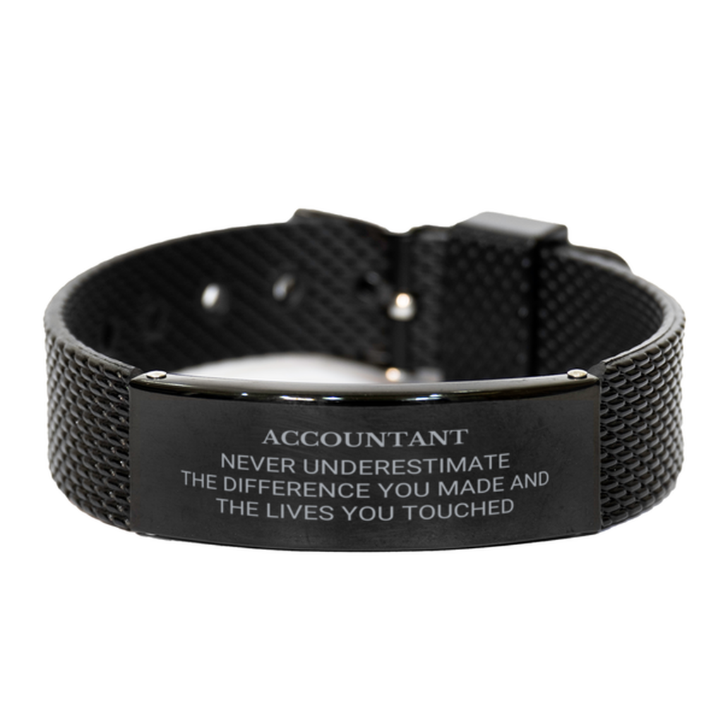 Accountant Never underestimate the difference you made, Accountant Retirement Black Shark Mesh Bracelet for Colleague Appreciation Happy Retirement for Accountant