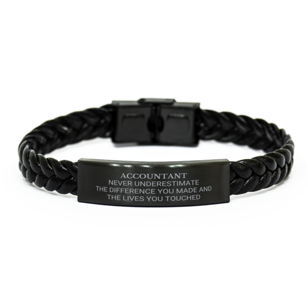 Accountant Never underestimate the difference you made, Accountant Retirement Braided Leather Bracelet for Colleague Appreciation Happy Retirement for Accountant