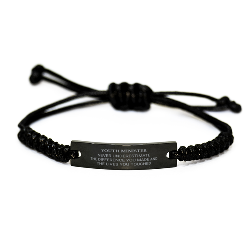 Youth Minister Never underestimate the difference you made, Youth Minister Retirement Black Rope Bracelet for Colleague Appreciation Happy Retirement for Youth Minister