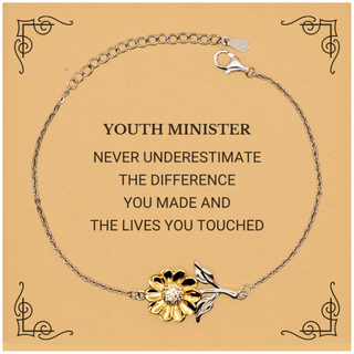 Youth Minister Never underestimate the difference you made, Youth Minister Retirement Sunflower Bracelet for Colleague Appreciation Happy Retirement for Youth Minister