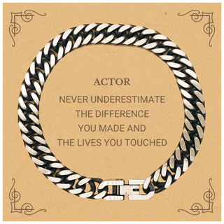 Actor Never underestimate the difference you made, Actor Retirement Cuban Link Chain Bracelet for Colleague Appreciation Happy Retirement for Actor