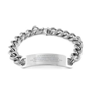 Accountant Never underestimate the difference you made, Accountant Retirement Cuban Chain Stainless Steel Bracelet for Colleague Appreciation Happy Retirement for Accountant