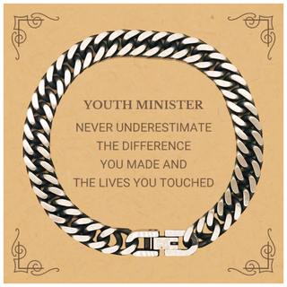 Youth Minister Never underestimate the difference you made, Youth Minister Retirement Cuban Link Chain Bracelet for Colleague Appreciation Happy Retirement for Youth Minister