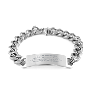 Youth Minister Never underestimate the difference you made, Youth Minister Retirement Cuban Chain Stainless Steel Bracelet for Colleague Appreciation Happy Retirement for Youth Minister