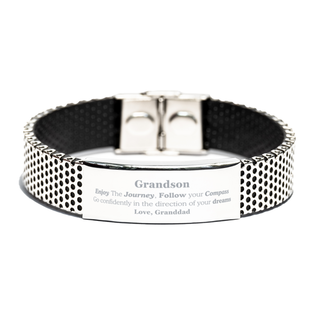 Gifts for Grandson Graduation from Granddad, Stainless Steel Bracelet Birthday Gifts for Grandson Enjoy The Journey, Go confidently in the direction of your dreams. Love, Granddad