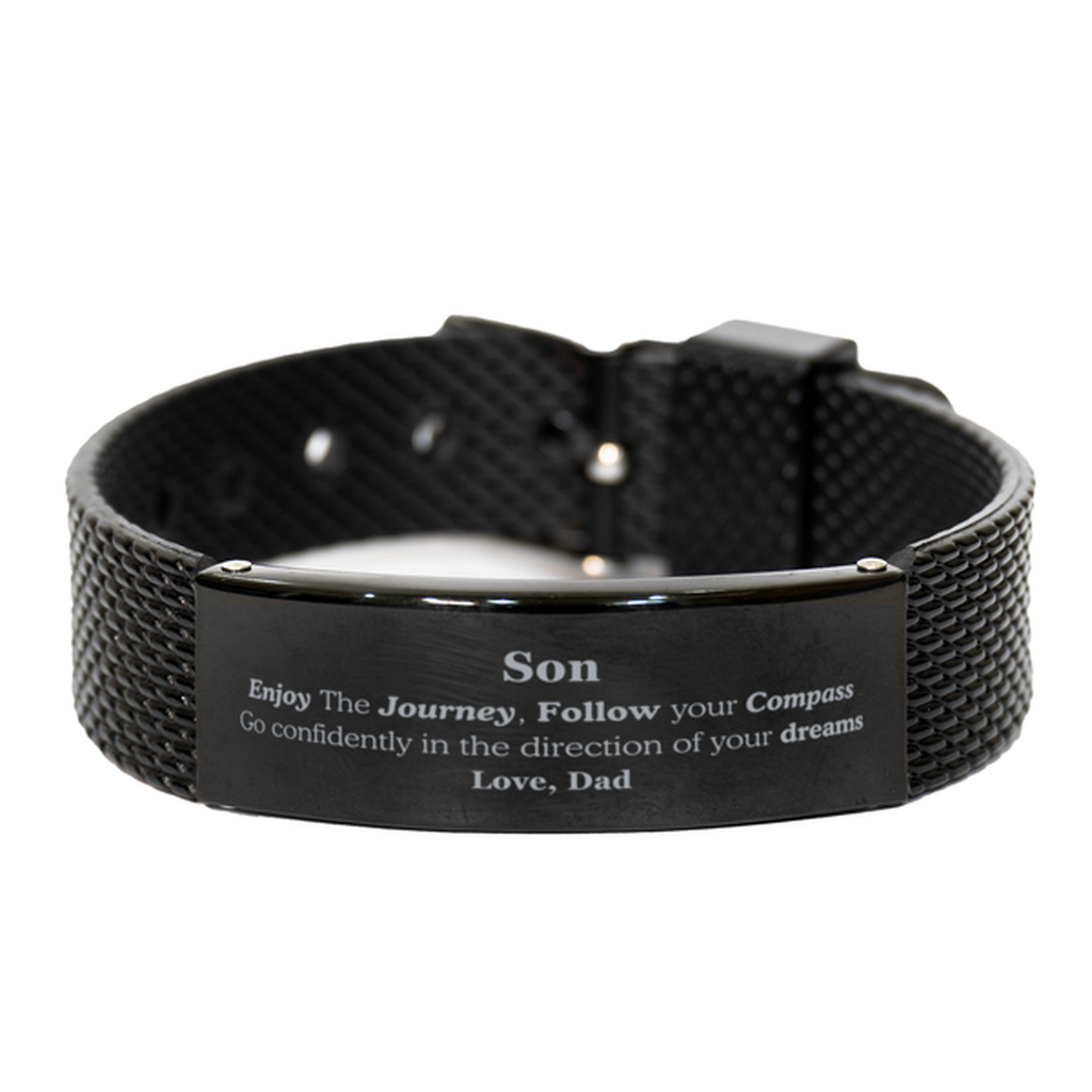 Gifts for Son Graduation from Dad, Black Shark Mesh Bracelet Birthday Gifts for Son Enjoy The Journey, Go confidently in the direction of your dreams. Love, Dad