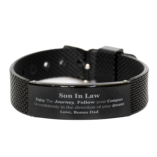 Gifts for Son In Law Graduation from Bonus Dad, Black Shark Mesh Bracelet Birthday Gifts for Son In Law Enjoy The Journey, Go confidently in the direction of your dreams. Love, Bonus Dad