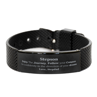 Gifts for Stepson Graduation from Stepdad, Black Shark Mesh Bracelet Birthday Gifts for Stepson Enjoy The Journey, Go confidently in the direction of your dreams. Love, Stepdad