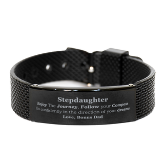 Gifts for Stepdaughter Graduation from Bonus Dad, Black Shark Mesh Bracelet Birthday Gifts for Stepdaughter Enjoy The Journey, Go confidently in the direction of your dreams. Love, Bonus Dad