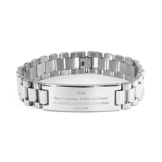 Gifts for Son Graduation from Dad, Ladder Stainless Steel Bracelet Birthday Gifts for Son Enjoy The Journey, Go confidently in the direction of your dreams. Love, Dad