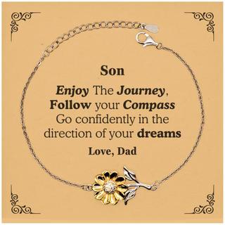 Gifts for Son Graduation from Dad, Sunflower Bracelet Birthday Gifts for Son Enjoy The Journey, Go confidently in the direction of your dreams. Love, Dad