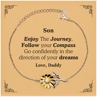 Gifts for Son Graduation from Daddy, Sunflower Bracelet Birthday Gifts for Son Enjoy The Journey, Go confidently in the direction of your dreams. Love, Daddy