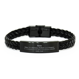 Gifts for Son Graduation from Dad, Braided Leather Bracelet Birthday Gifts for Son Enjoy The Journey, Go confidently in the direction of your dreams. Love, Dad