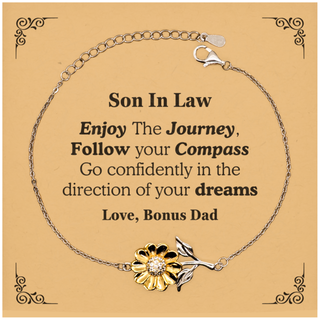 Gifts for Son In Law Graduation from Bonus Dad, Sunflower Bracelet Birthday Gifts for Son In Law Enjoy The Journey, Go confidently in the direction of your dreams. Love, Bonus Dad