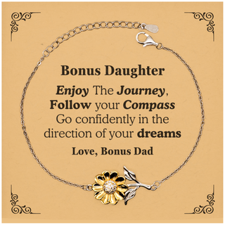 Gifts for Bonus Daughter Graduation from Bonus Dad, Sunflower Bracelet Birthday Gifts for Bonus Daughter Enjoy The Journey, Go confidently in the direction of your dreams. Love, Bonus Dad