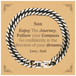 Gifts for Son Graduation from Dad, Cuban Link Chain Bracelet Birthday Gifts for Son Enjoy The Journey, Go confidently in the direction of your dreams. Love, Dad