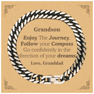 Gifts for Grandson Graduation from Granddad, Cuban Link Chain Bracelet Birthday Gifts for Grandson Enjoy The Journey, Go confidently in the direction of your dreams. Love, Granddad