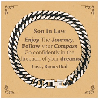 Gifts for Son In Law Graduation from Bonus Dad, Cuban Link Chain Bracelet Birthday Gifts for Son In Law Enjoy The Journey, Go confidently in the direction of your dreams. Love, Bonus Dad