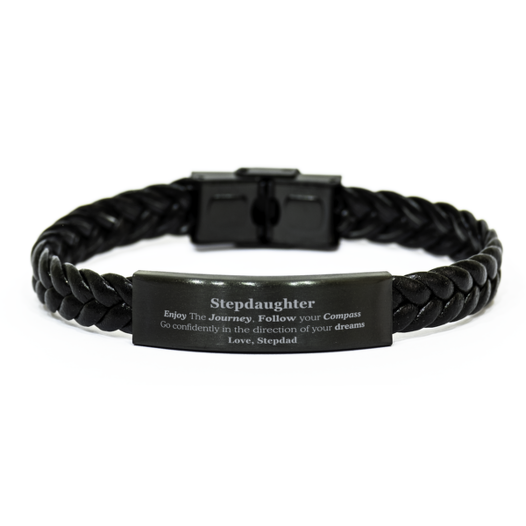 Gifts for Stepdaughter Graduation from Stepdad, Braided Leather Bracelet Birthday Gifts for Stepdaughter Enjoy The Journey, Go confidently in the direction of your dreams. Love, Stepdad