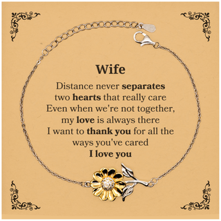 Long Distance Sunflower Bracelet Birthday Gifts for Wife Mothers Fathers Day Thanksgiving for Wife Distance never separates two hearts that really care