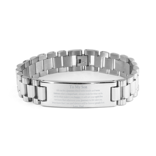 Graduation Ladder Stainless Steel Bracelet for Son from Dad, Long Distance Birthday Christmas Idea for Son wherever your journey in life takes you, I am and always will be forever proud of you. Love, Dad