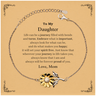 Graduation Sunflower Bracelet for Daughter from Mom, Long Distance Birthday Christmas Idea for Daughter wherever your journey in life takes you, I am and always will be forever proud of you. Love, Mom