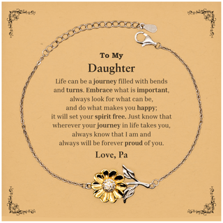 Graduation Sunflower Bracelet for Daughter from Pa, Long Distance Birthday Christmas Idea for Daughter wherever your journey in life takes you, I am and always will be forever proud of you. Love, Pa