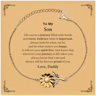 Graduation Sunflower Bracelet for Son from Daddy, Long Distance Birthday Christmas Idea for Son wherever your journey in life takes you, I am and always will be forever proud of you. Love, Daddy