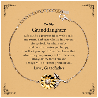 Graduation Sunflower Bracelet for Granddaughter from Grandfather, Long Distance Birthday Christmas Idea for Granddaughter wherever your journey in life takes you, I am and always will be forever proud of you. Love, Grandfather