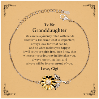 Graduation Sunflower Bracelet for Granddaughter from Gigi, Long Distance Birthday Christmas Idea for Granddaughter wherever your journey in life takes you, I am and always will be forever proud of you. Love, Gigi