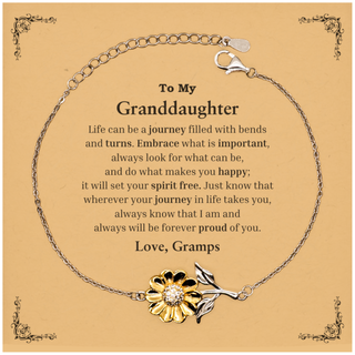 Graduation Sunflower Bracelet for Granddaughter from Gramps, Long Distance Birthday Christmas Idea for Granddaughter wherever your journey in life takes you, I am and always will be forever proud of you. Love, Gramps