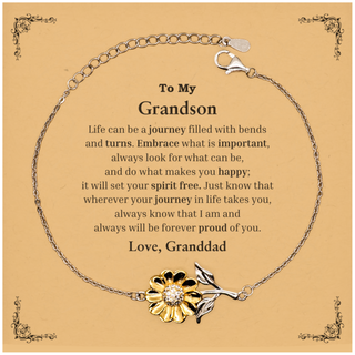 Graduation Sunflower Bracelet for Grandson from Granddad, Long Distance Birthday Christmas Idea for Grandson wherever your journey in life takes you, I am and always will be forever proud of you. Love, Granddad