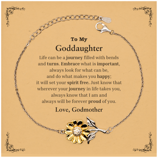 Graduation Sunflower Bracelet for Goddaughter from Godmother, Long Distance Birthday Christmas Idea for Goddaughter wherever your journey in life takes you, I am and always will be forever proud of you. Love, Godmother