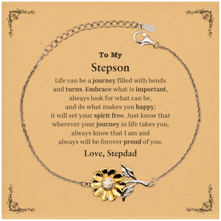 Graduation Sunflower Bracelet for Stepson from Stepdad, Long Distance Birthday Christmas Idea for Stepson wherever your journey in life takes you, I am and always will be forever proud of you. Love, Stepdad