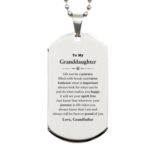 Graduation Silver Dog Tag for Granddaughter from Grandfather, Long Distance Birthday Christmas Idea for Granddaughter wherever your journey in life takes you, I am and always will be forever proud of you. Love, Grandfather