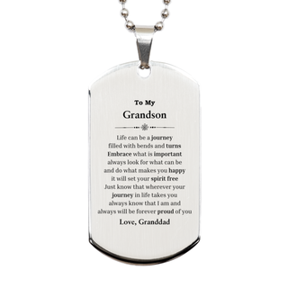 Graduation Silver Dog Tag for Grandson from Granddad, Long Distance Birthday Christmas Idea for Grandson wherever your journey in life takes you, I am and always will be forever proud of you. Love, Granddad