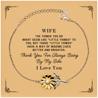 Wife Gift. Sentimental Gifts for Family. Wife, Thank you for being there. Appreciation Gifts, Sunflower Bracelet with Message Card for Wife