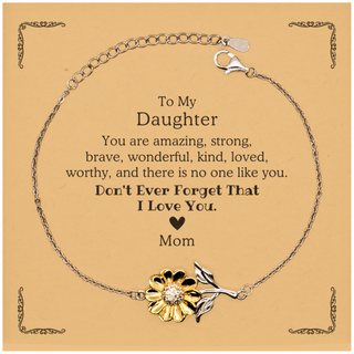 To Daughter, Don't Ever Forget That I Love You. Gift for Daughter, Sunflower Bracelet with Card. Motivational Gift From Mom. Best Idea Gift for Birthday