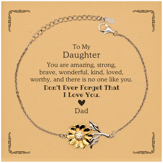 To Daughter, Don't Ever Forget That I Love You. Gift for Daughter, Sunflower Bracelet with Card. Motivational Gift From Dad. Best Idea Gift for Birthday