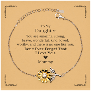 To Daughter, Don't Ever Forget That I Love You. Gift for Daughter, Sunflower Bracelet with Card. Motivational Gift From Mommy. Best Idea Gift for Birthday