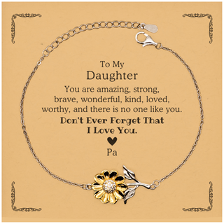 To Daughter, Don't Ever Forget That I Love You. Gift for Daughter, Sunflower Bracelet with Card. Motivational Gift From Pa. Best Idea Gift for Birthday