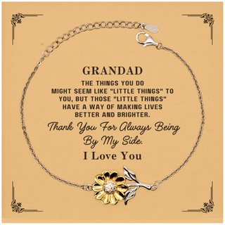 Grandad Gift. Sentimental Gifts for Family. Grandad, Thank you for being there. Appreciation Gifts, Sunflower Bracelet with Message Card for Grandad