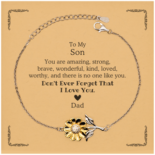 To Son, Don't Ever Forget That I Love You. Gift for Son, Sunflower Bracelet with Card. Motivational Gift From Dad. Best Idea Gift for Birthday