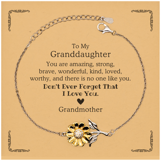 To Granddaughter, Don't Ever Forget That I Love You. Gift for Granddaughter, Sunflower Bracelet with Card. Motivational Gift From Grandmother. Best Idea Gift for Birthday