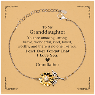 To Granddaughter, Don't Ever Forget That I Love You. Gift for Granddaughter, Sunflower Bracelet with Card. Motivational Gift From Grandfather. Best Idea Gift for Birthday