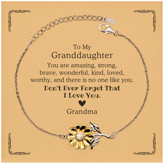 To Granddaughter, Don't Ever Forget That I Love You. Gift for Granddaughter, Sunflower Bracelet with Card. Motivational Gift From Grandma. Best Idea Gift for Birthday