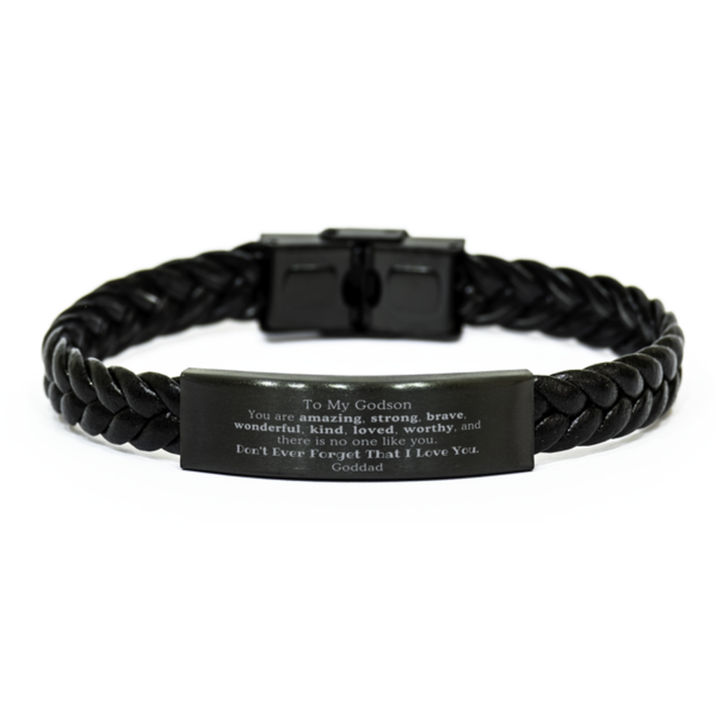 To Godson, Don't Ever Forget That I Love You. Gift for Godson, Braided Leather Bracelet. Motivational Gift From Goddad. Best Idea Gift for Birthday